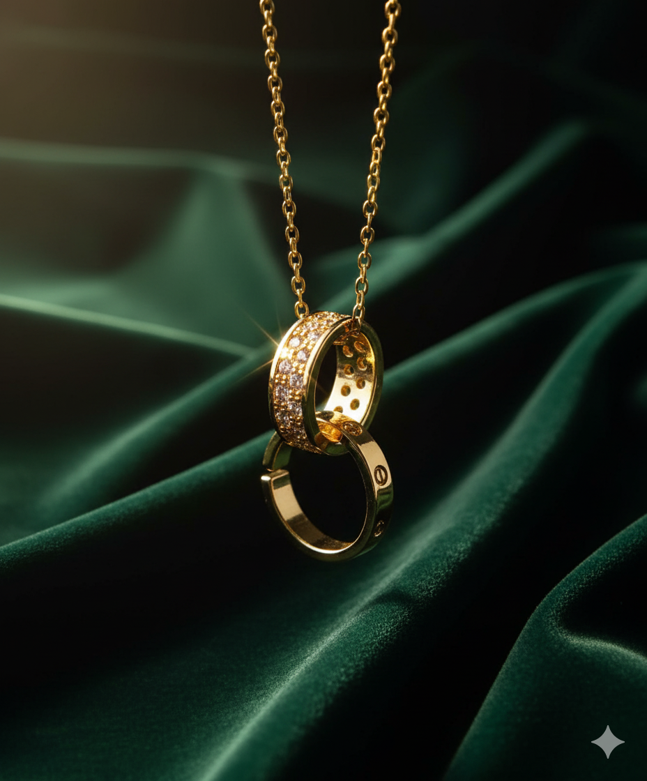 Korean Double Ring Pendant Necklace
