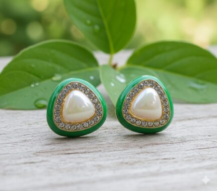 Korean Green Pearl Stud Earrings