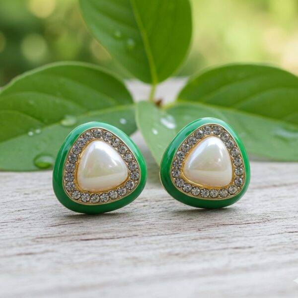 Korean Green Pearl Stud Earrings