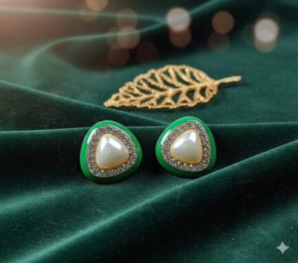 Korean Green Pearl Stud Earrings - Image 2