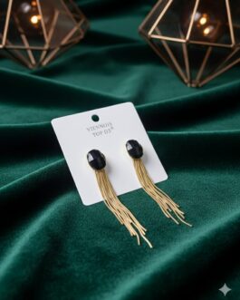 Black Gemstone Tassel Earrings