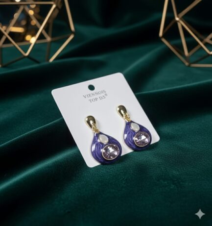 Royal Blue Enamel Crystal Earrings - Image 2