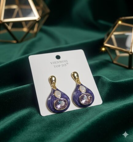 Royal Blue Enamel Crystal Earrings